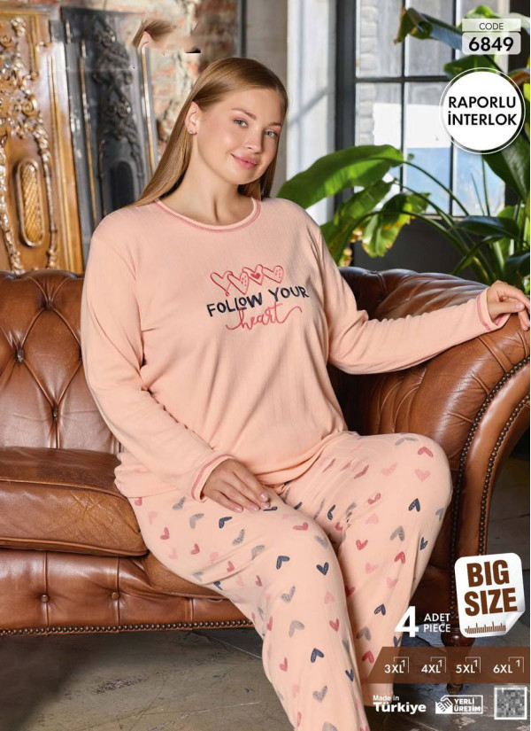 Women's Rapor Interlock Pajama Set (3XL+4XL+5XL+6XL) Raporlu Interlok Pijamo 6849 — wholesale from Turkey