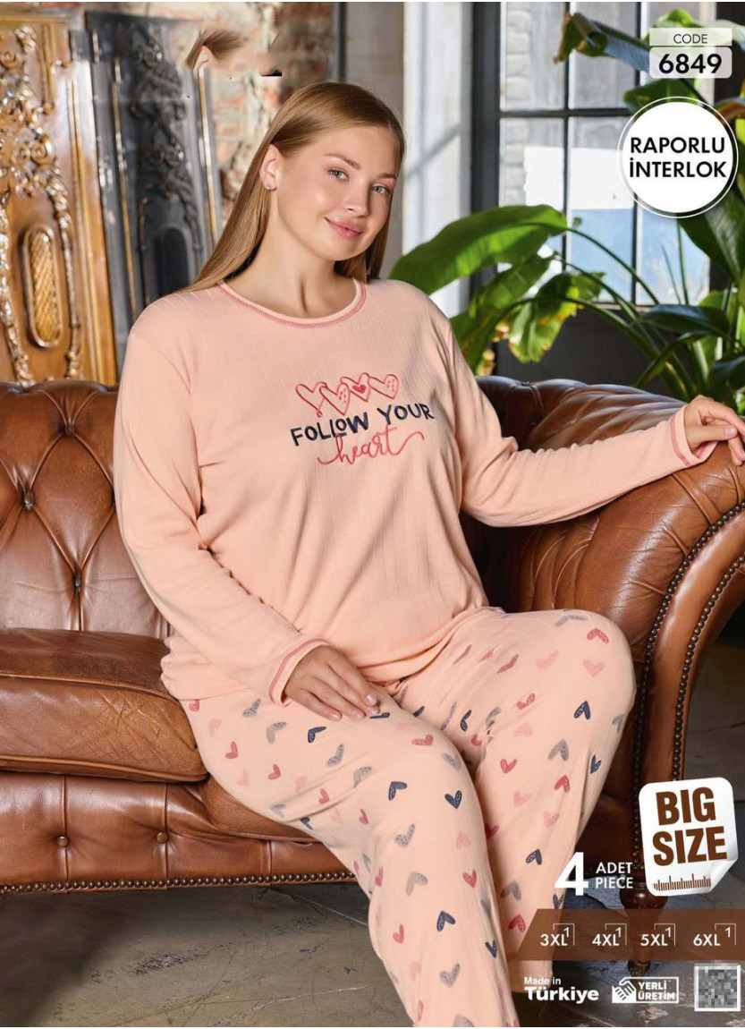 Women's Rapor Interlock Pajama Set (3XL+4XL+5XL+6XL) Raporlu Interlok Pijamo 6849 — wholesale from Turkey
