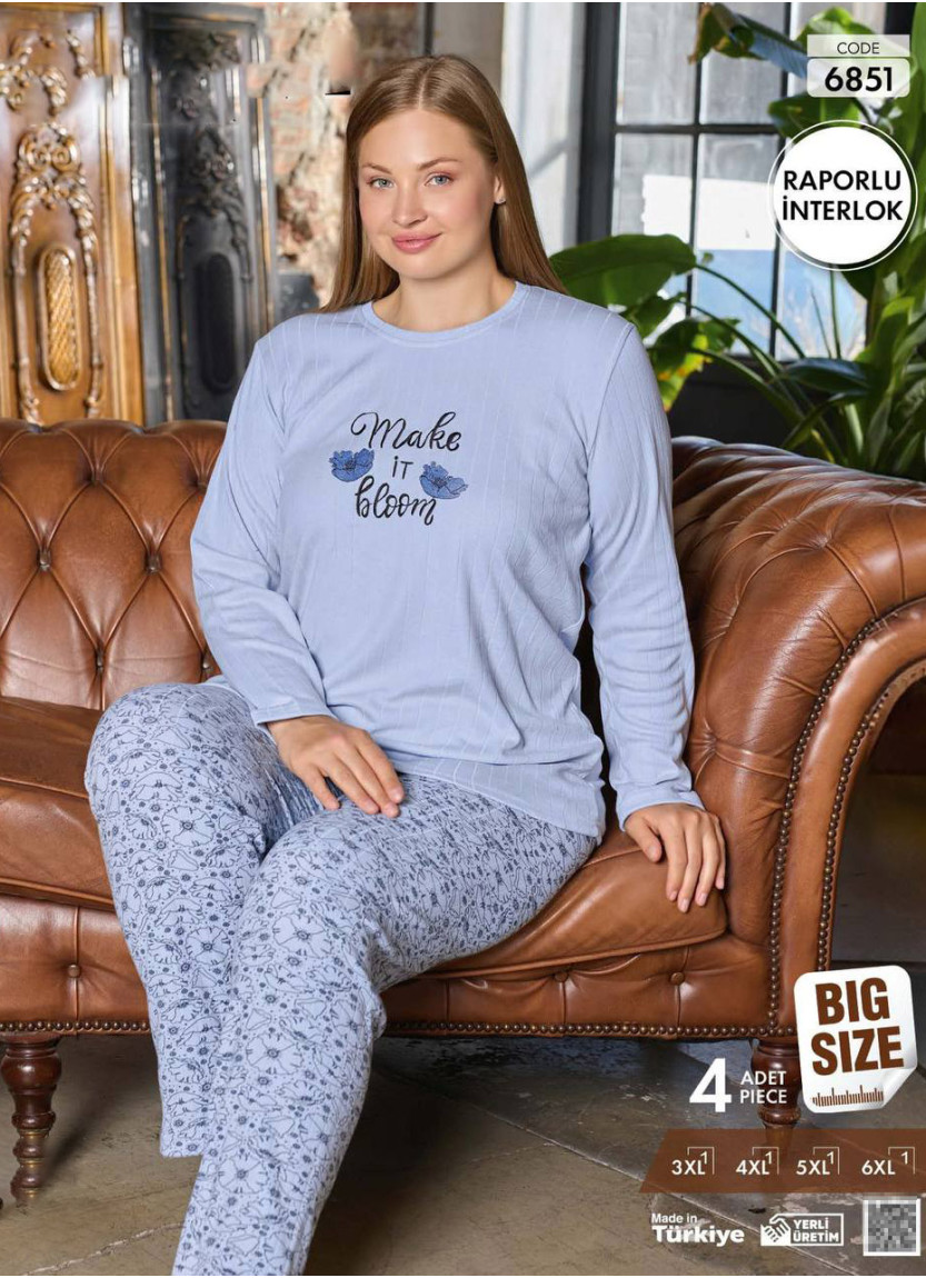 Women's Rapor Interlock Pajama Set (3XL+4XL+5XL+6XL) Raporlu Interlok Pijamo 6851 — factory-direct from Turkey