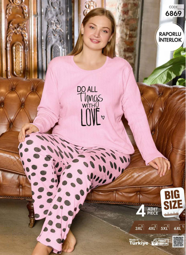 Women's Rapor Interlock Pajama Set (3XL+4XL+5XL+6XL) Raporlu Interlok Pijamo 6869 — direct Turkish factory supply