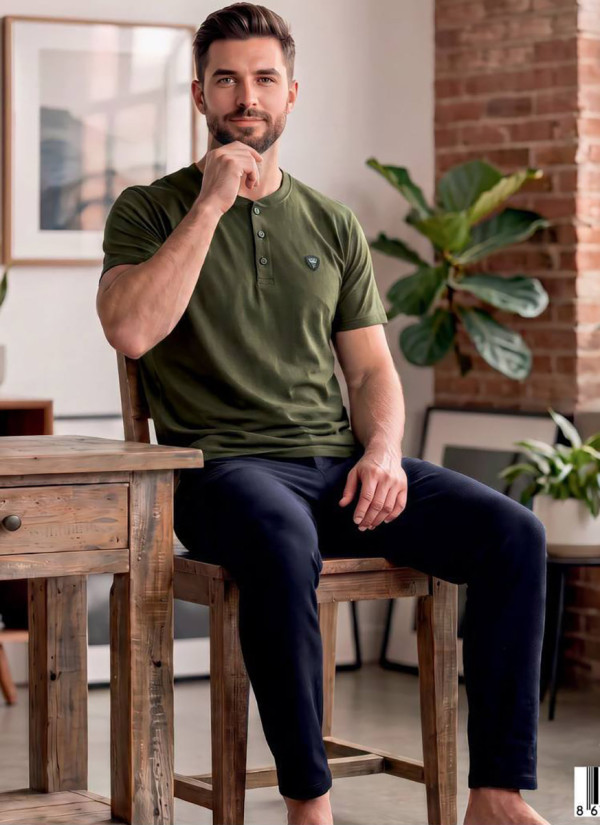 Мужская Хлопковая Пижама с Коротким Рукавом (M+L+XL+XXL) Polat Yıldız POLAT 55626 — оптовая поставка из Турции