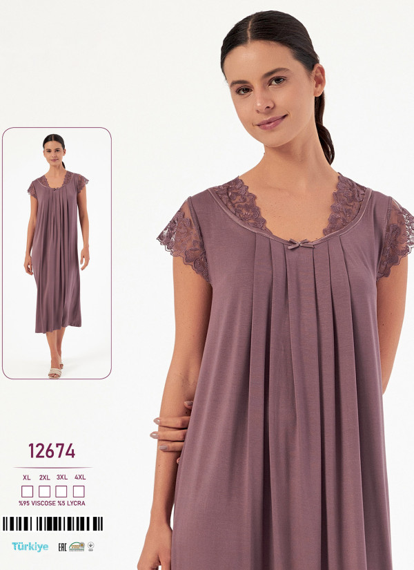Caroline 12674 — ночная сорочка из вискозы (XL+2XL+3XL+4XL) — оптом от турецкой фабрики