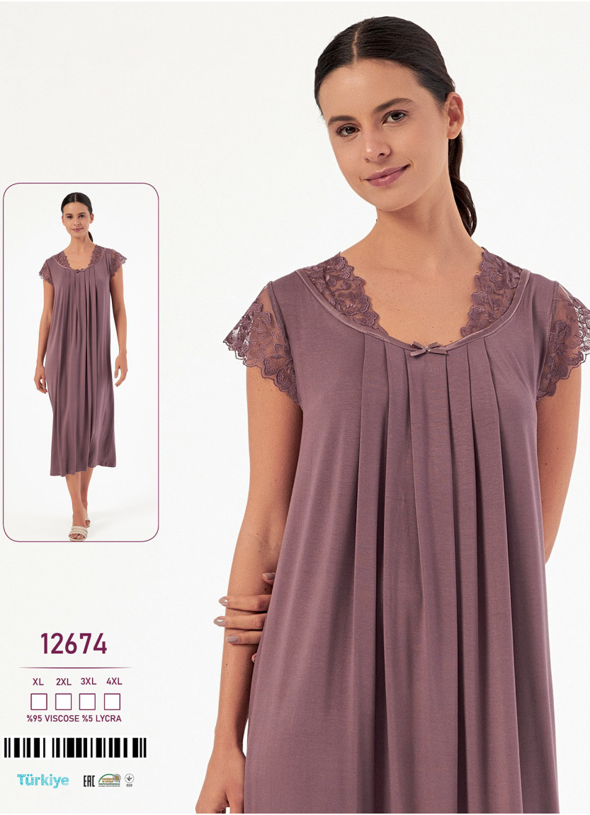 Caroline 12674 viscose nightdress (XL+2XL+3XL+4XL) — Turkish factory wholesale