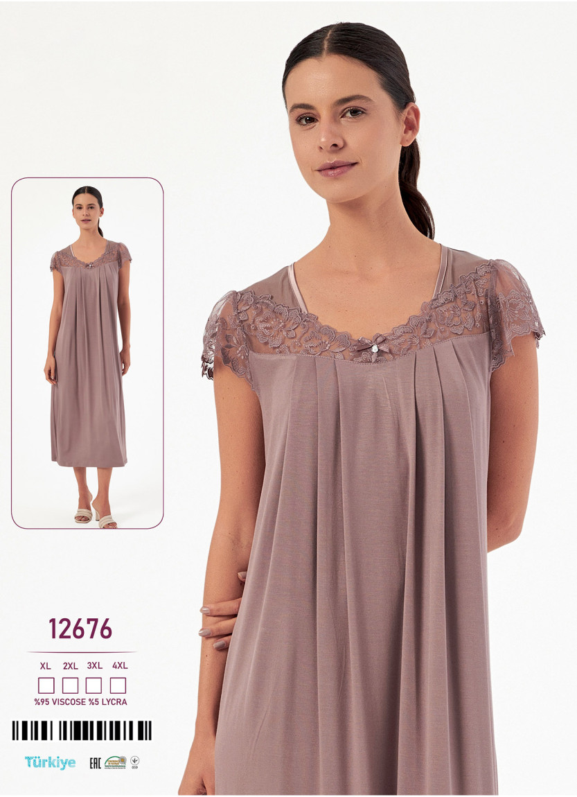 Caroline 12676 — ночная сорочка из вискозы (XL+2XL+3XL+4XL) — турецкий текстиль оптом