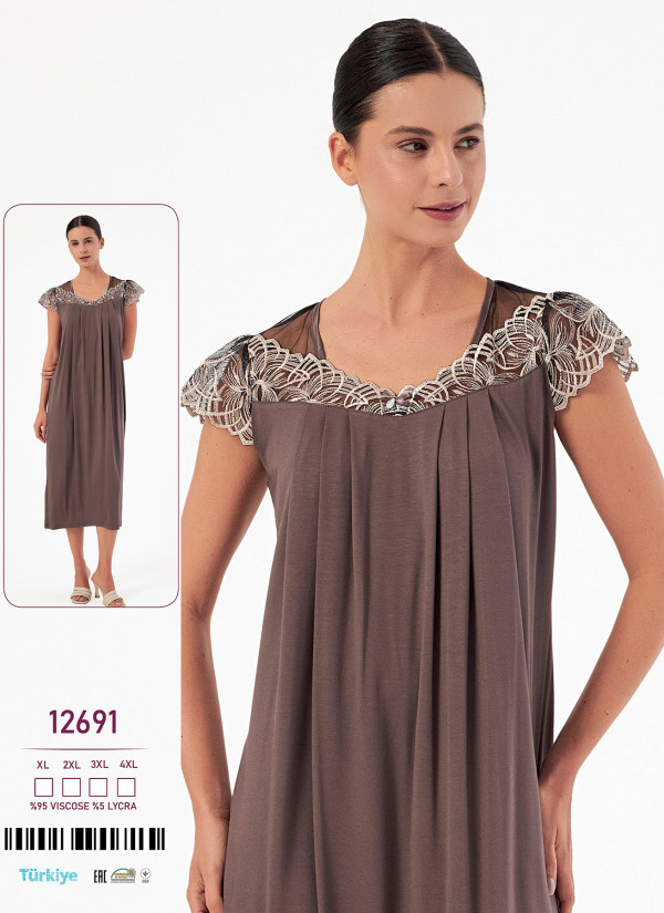 Caroline 12691 viscose nightdress (XL+2XL+3XL+4XL) — Turkish factory wholesale