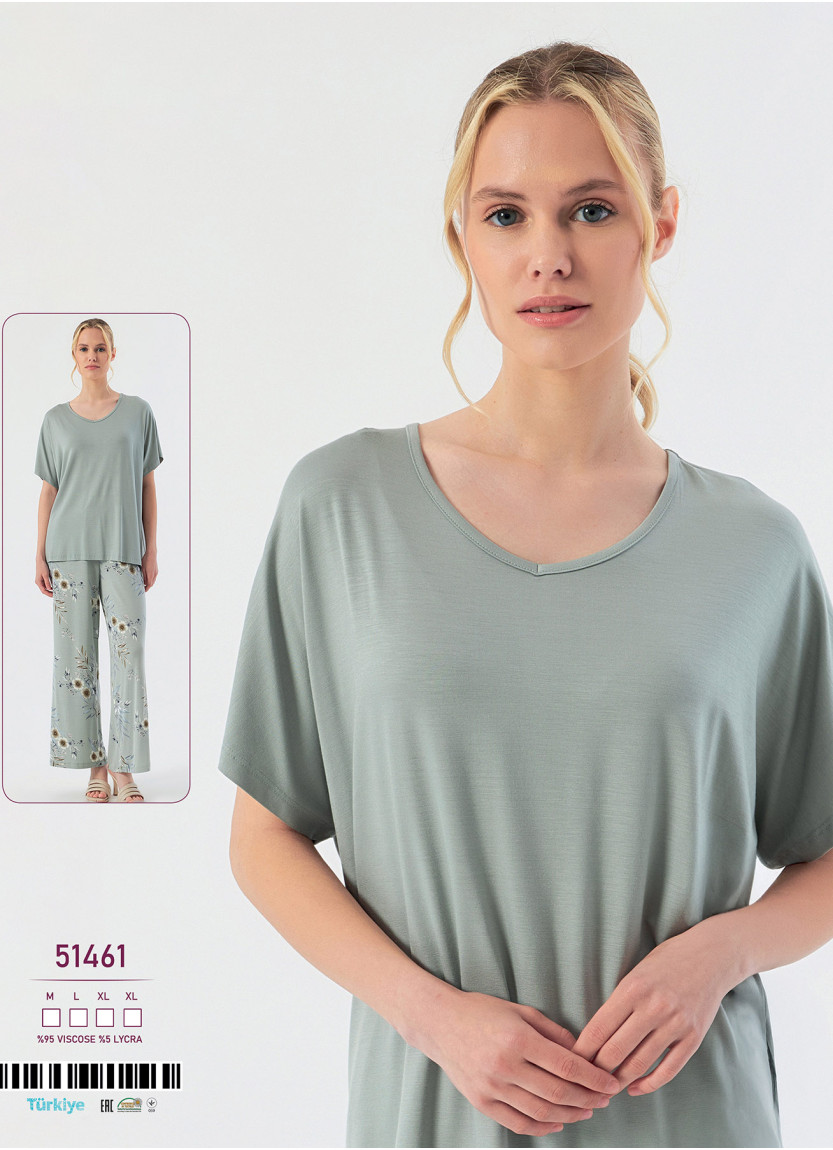 Caroline 51461 women's viscose pajama set with pants (M+L+XL+XL) — Turkish factory wholesale