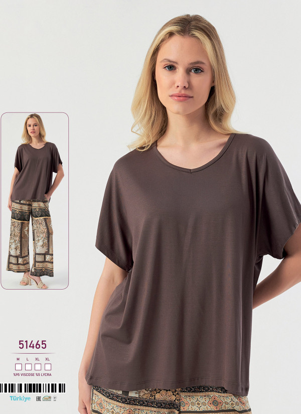 Caroline 51465 women's viscose pajama set with pants (M+L+XL+XL) — wholesale supply from Istanbul