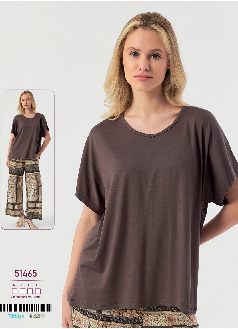 Caroline 51465 women's viscose pajama set with pants (M+L+XL+XL) — wholesale supply from Istanbul