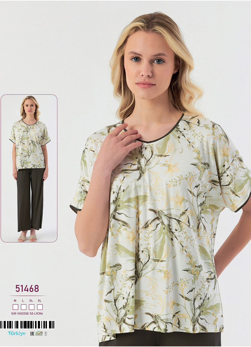 Caroline 51468 women's viscose pajama set with pants (M+L+XL+XL) — Turkish textile wholesale