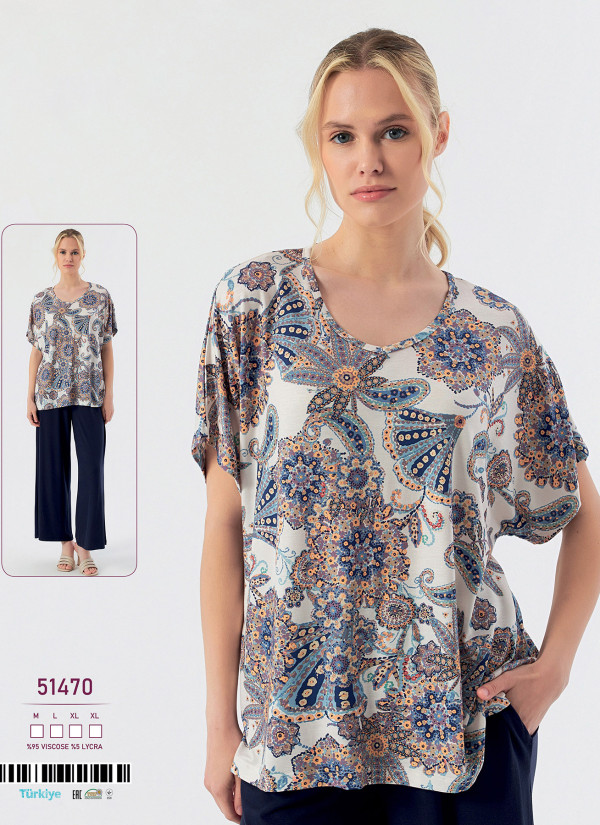 Caroline 51470 women's viscose pajama set with pants (M+L+XL+XL) — wholesale for stores and boutiques