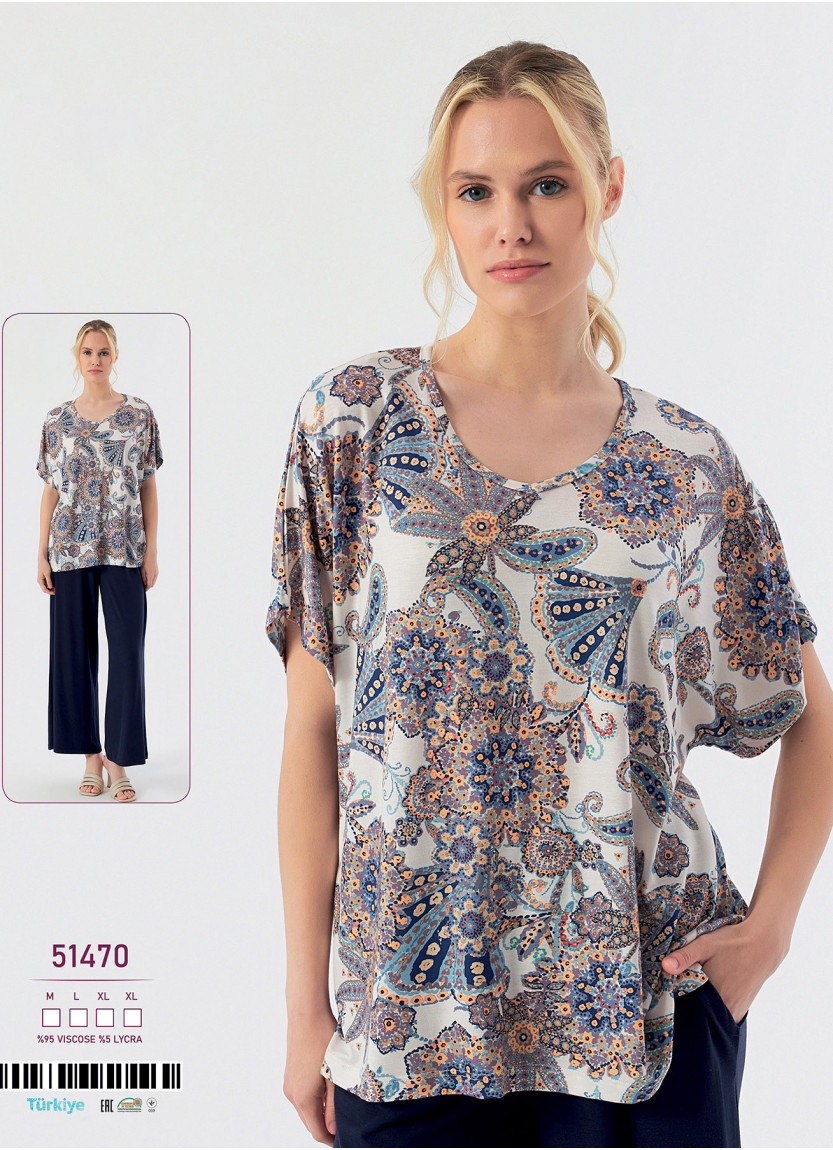 Caroline 51470 women's viscose pajama set with pants (M+L+XL+XL) — wholesale for stores and boutiques