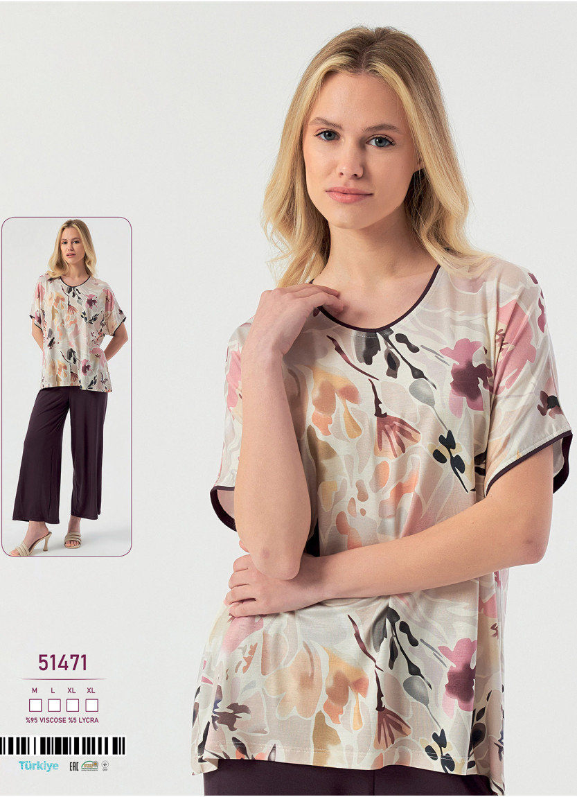 Caroline 51471 — женская вискозная пижама с брюками (M+L+XL+XL) — прямые поставки из Турции