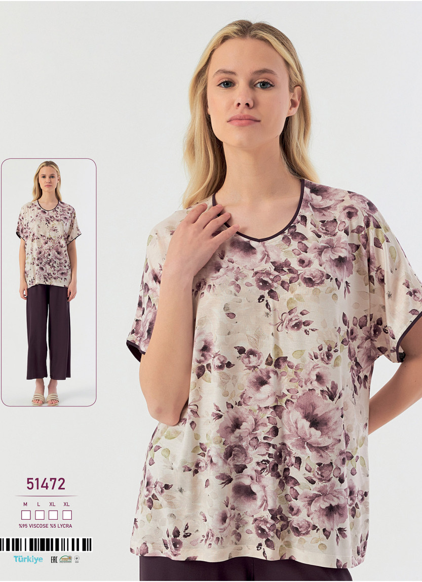 Caroline 51472 women's viscose pajama set with pants (M+L+XL+XL) — wholesale from Turkey