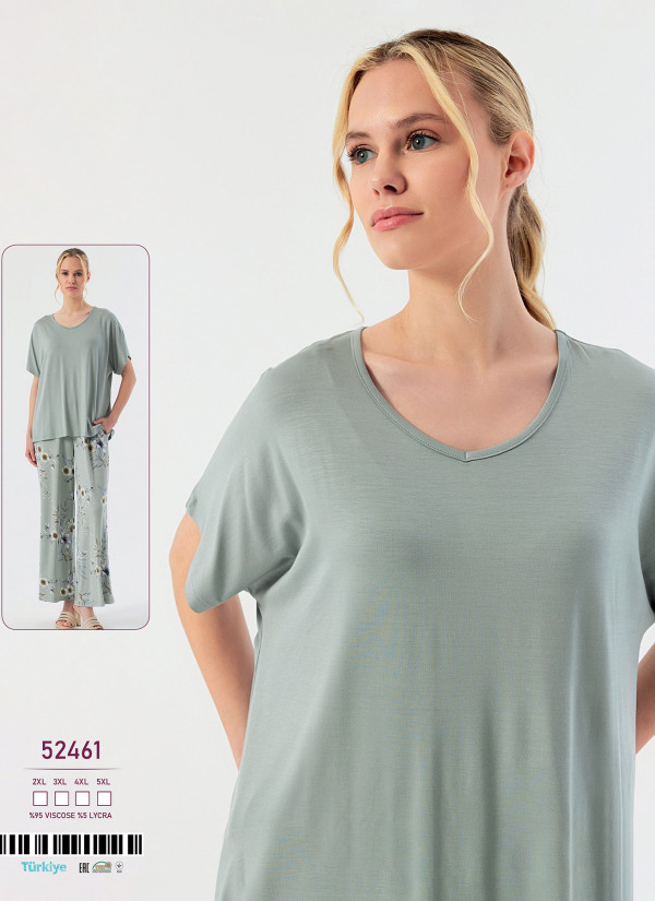 Caroline 52461 — женская вискозная пижама с брюками (2XL+3XL+4XL+5XL) — оптом от турецкой фабрики
