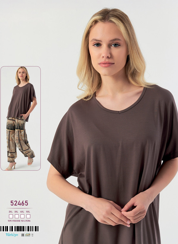 Caroline 52465 women's viscose pajama set with pants (2XL+3XL+4XL+5XL) — wholesale supply from Istanbul