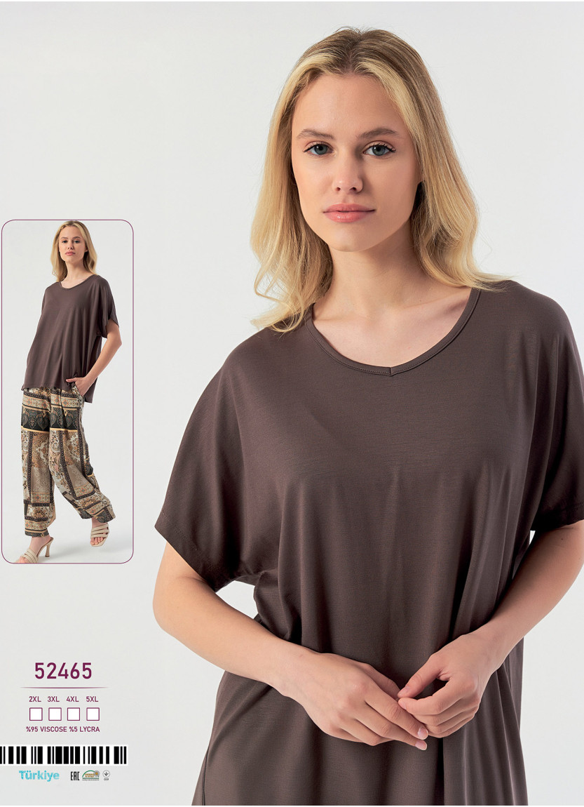 Caroline 52465 women's viscose pajama set with pants (2XL+3XL+4XL+5XL) — wholesale supply from Istanbul