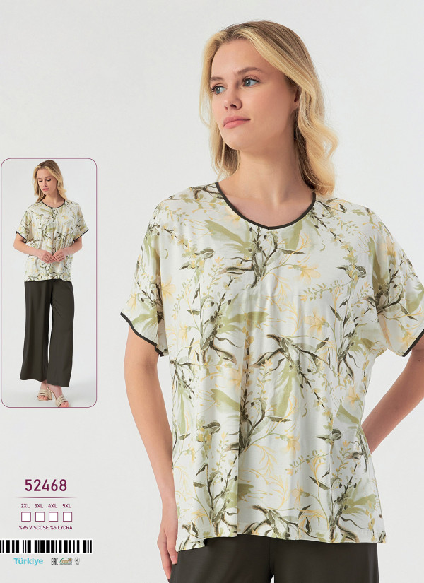 Caroline 52468 women's viscose pajama set with pants (2XL+3XL+4XL+5XL) — Turkish textile wholesale