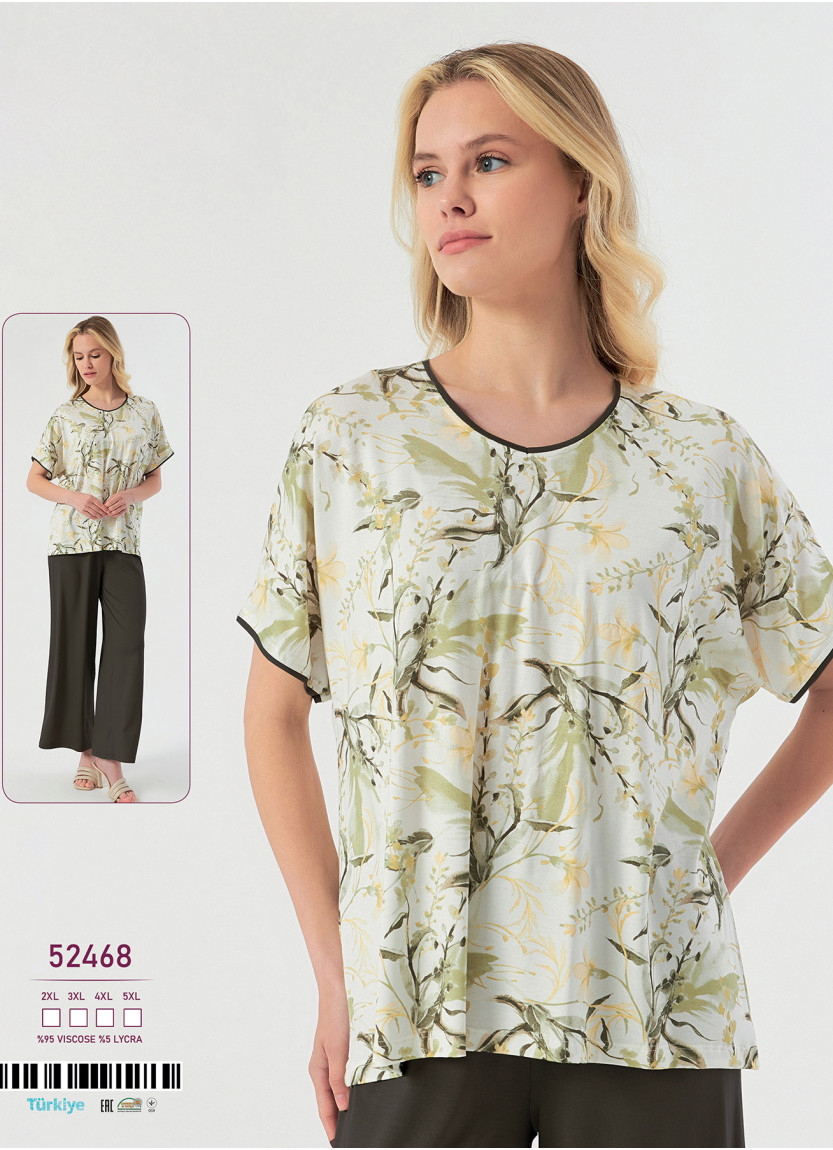 Caroline 52468 women's viscose pajama set with pants (2XL+3XL+4XL+5XL) — Turkish textile wholesale