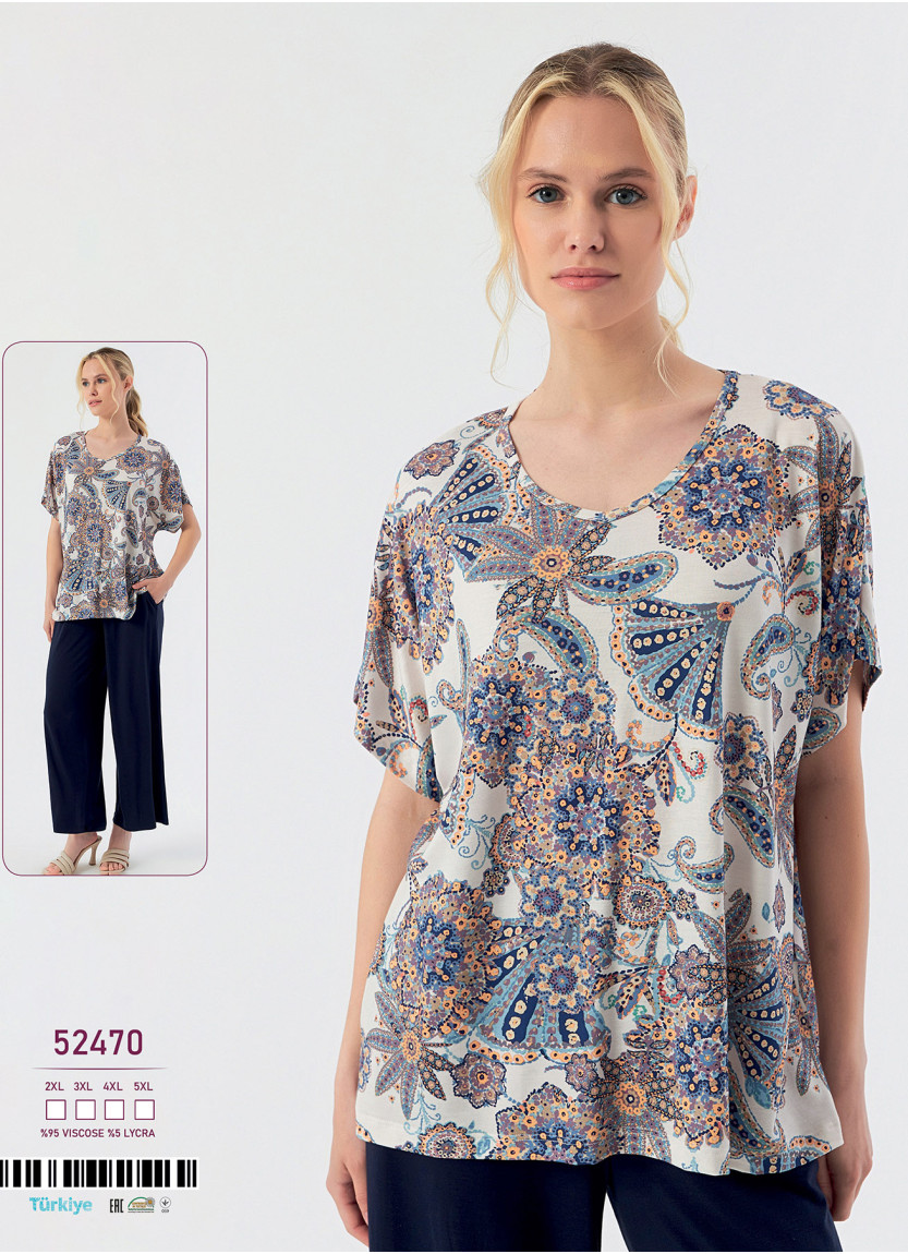 Caroline 52470 women's viscose pajama set with pants (2XL+3XL+4XL+5XL) — wholesale for stores and boutiques