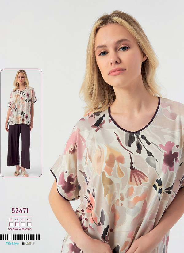 Caroline 52471 — женская вискозная пижама с брюками (2XL+3XL+4XL+5XL) — прямые поставки из Турции
