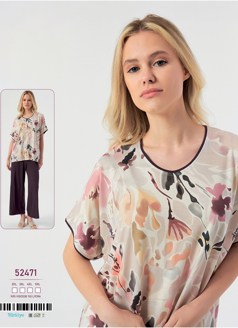 Caroline 52471 women's viscose pajama set with pants (2XL+3XL+4XL+5XL) — direct supply from Turkey