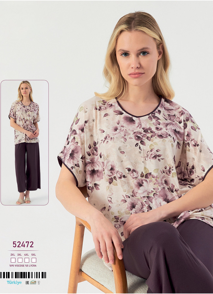 Caroline 52472 women's viscose pajama set with pants (2XL+3XL+4XL+5XL) — wholesale from Turkey