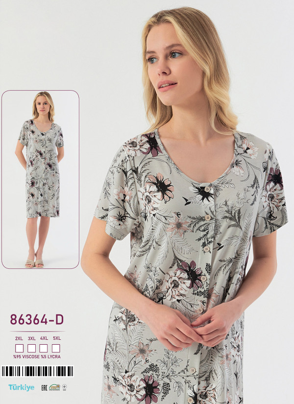 Caroline 86364-D viscose nightdress (2XL+3XL+4XL+5XL) — Turkish factory wholesale