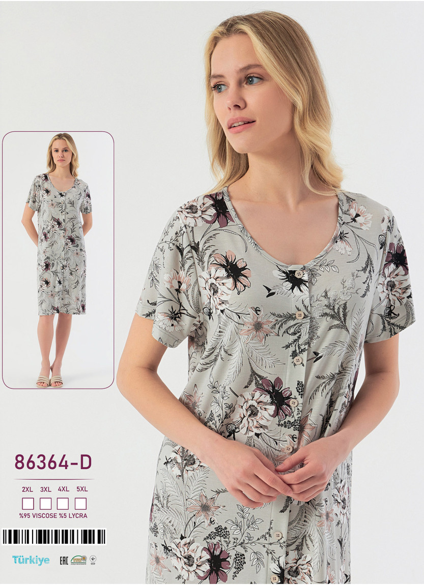 Caroline 86364-D viscose nightdress (2XL+3XL+4XL+5XL) — Turkish factory wholesale