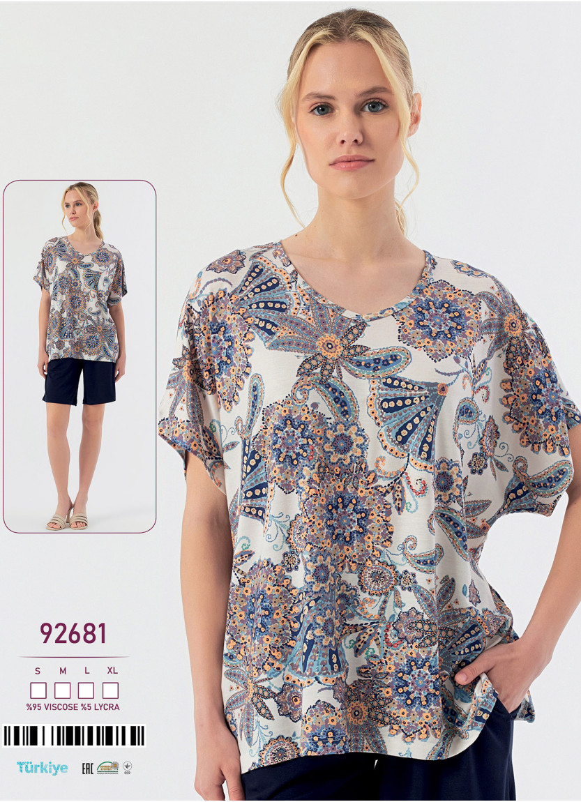 Caroline 92681 — женский вискозный комплект с шортами (S+M+L+XL) — прямые поставки из Турции