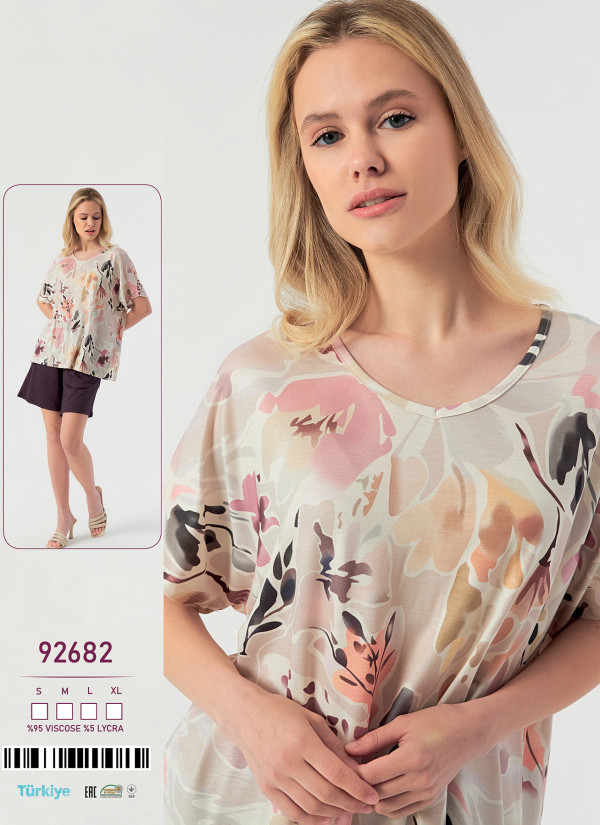 Caroline 92682 women's viscose shorts homewear set (S+M+L+XL) — wholesale from Turkey