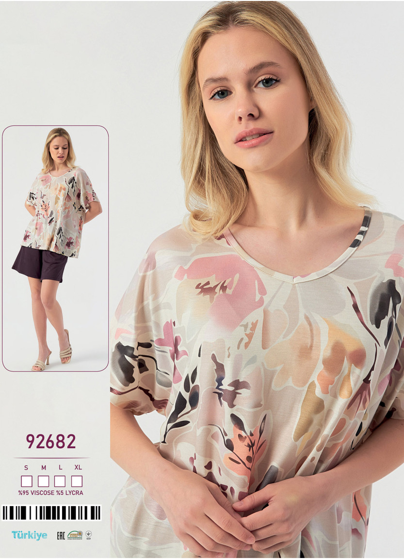 Caroline 92682 — женский вискозный комплект с шортами (S+M+L+XL) — купить оптом из Турции