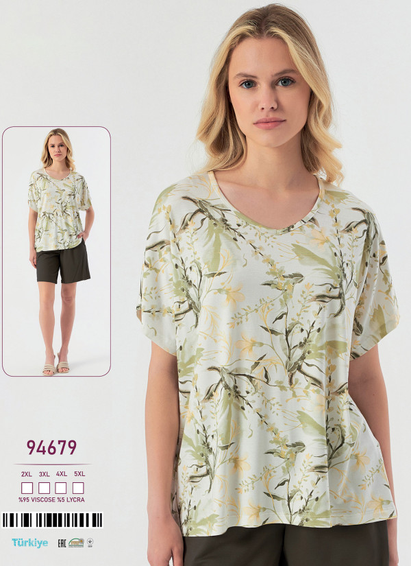 Caroline 94679 women's viscose shorts homewear set (2XL+3XL+4XL+5XL) — Turkish textile wholesale