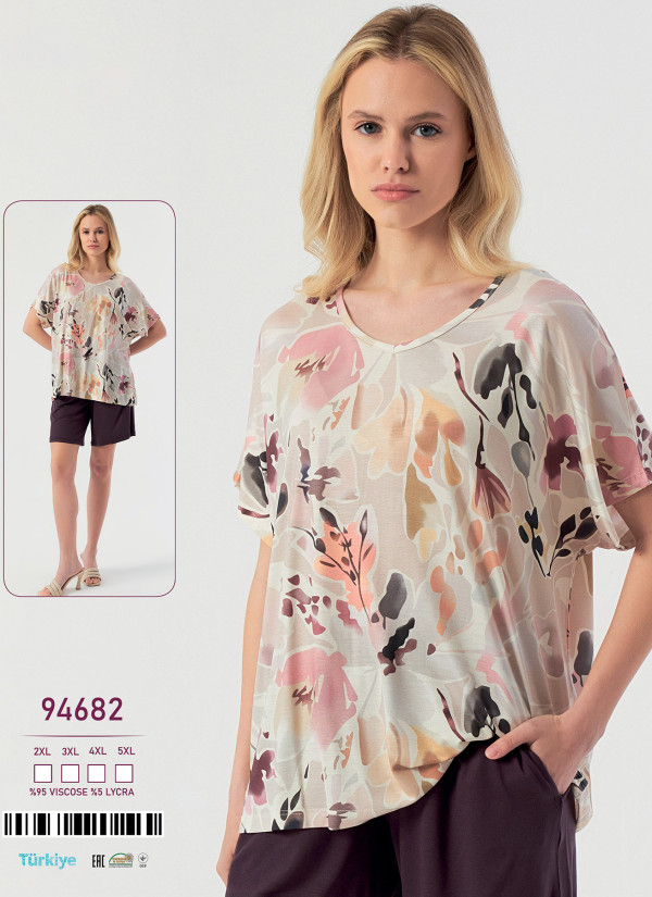 Caroline 94682 women's viscose shorts homewear set (2XL+3XL+4XL+5XL) — direct supply from Turkey