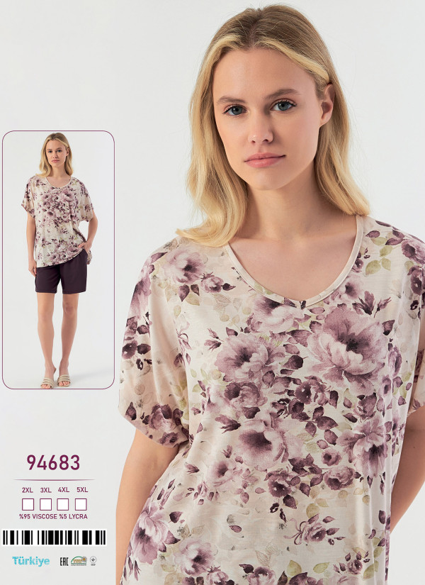 Caroline 94683 women's viscose shorts homewear set (2XL+3XL+4XL+5XL) — wholesale from Turkey