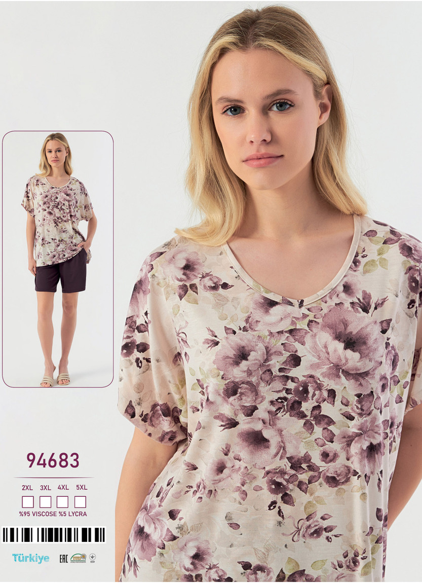 Caroline 94683 — женский вискозный комплект с шортами (2XL+3XL+4XL+5XL) — купить оптом из Турции