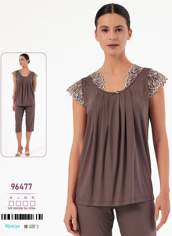 Caroline 96477 women's viscose capri homewear set (M+L+XL+XL) — Turkish factory wholesale