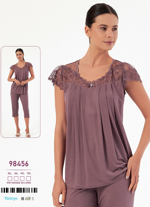 Caroline 98456 women's viscose capri homewear set (2XL+3XL+4XL+5XL) — wholesale supply from Istanbul