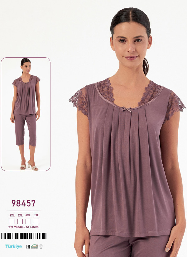 Caroline 98457 women's viscose capri homewear set (2XL+3XL+4XL+5XL) — Turkish textile wholesale