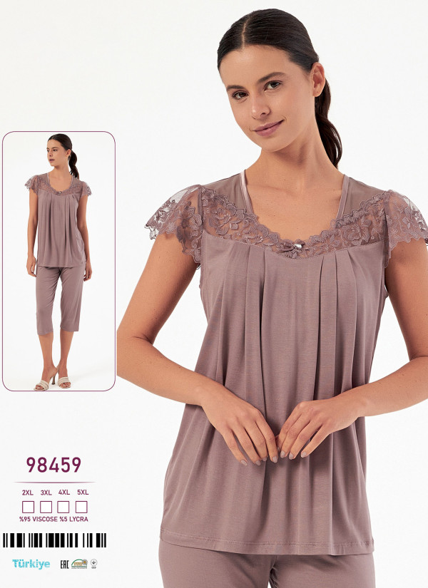 Caroline 98459 — женский вискозный комплект с капри (2XL+3XL+4XL+5XL) — прямые поставки из Турции