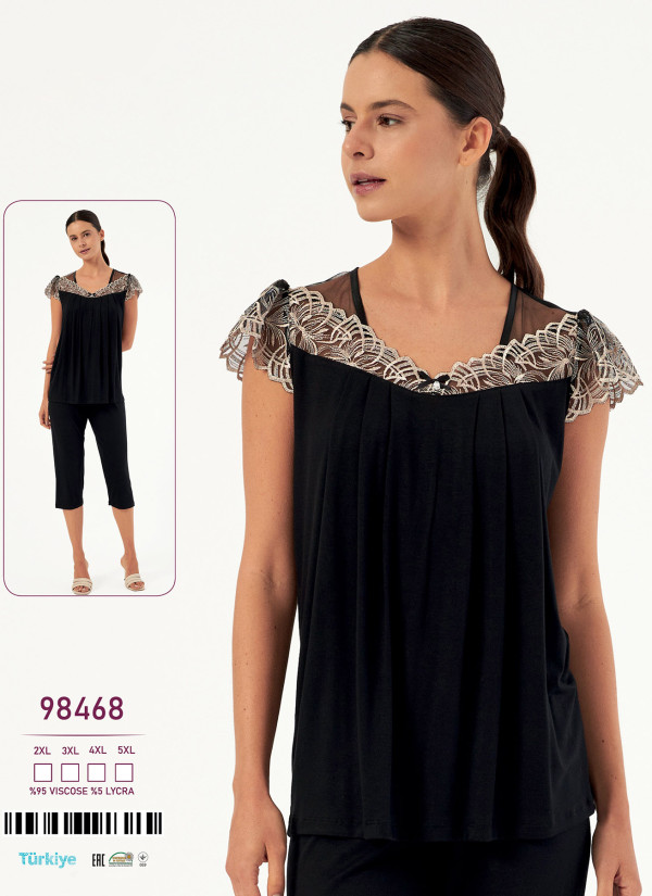 Caroline 98468 — женский вискозный комплект с капри (2XL+3XL+4XL+5XL) — купить оптом из Турции