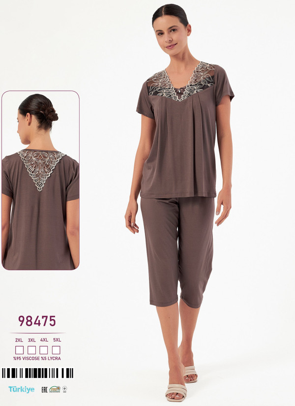 Caroline 98475 — женский вискозный комплект с капри (2XL+3XL+4XL+5XL) — оптовая поставка со Стамбула