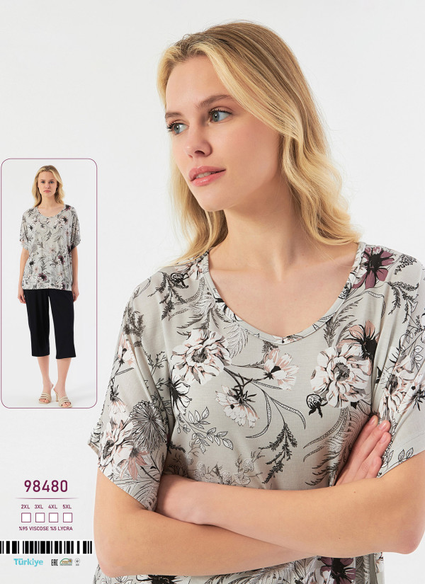 Caroline 98480 — женский вискозный комплект с капри (2XL+3XL+4XL+5XL) — турецкий текстиль оптом