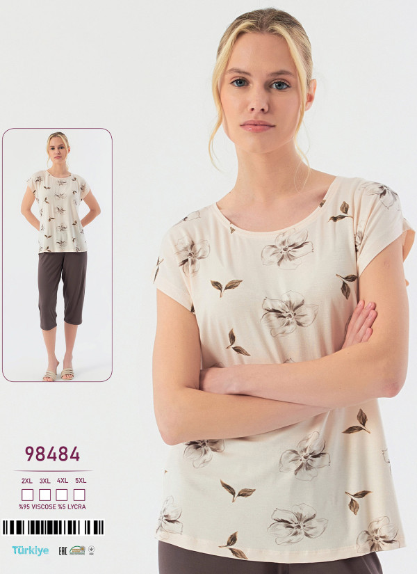 Caroline 98484 women's viscose capri homewear set (2XL+3XL+4XL+5XL) — wholesale for stores and boutiques