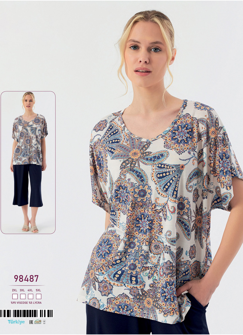 Caroline 98487 — женский вискозный комплект с капри (2XL+3XL+4XL+5XL) — прямые поставки из Турции