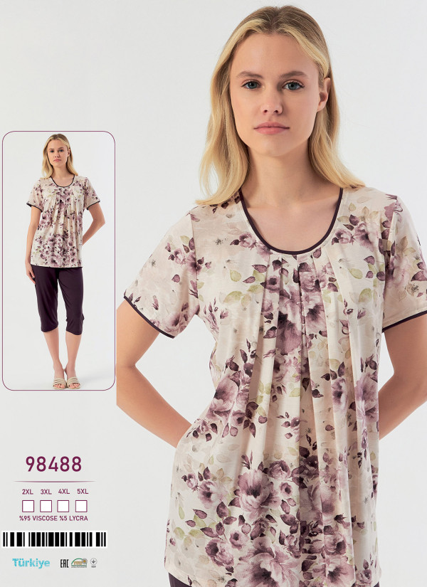 Caroline 98488 — женский вискозный комплект с капри (2XL+3XL+4XL+5XL) — купить оптом из Турции