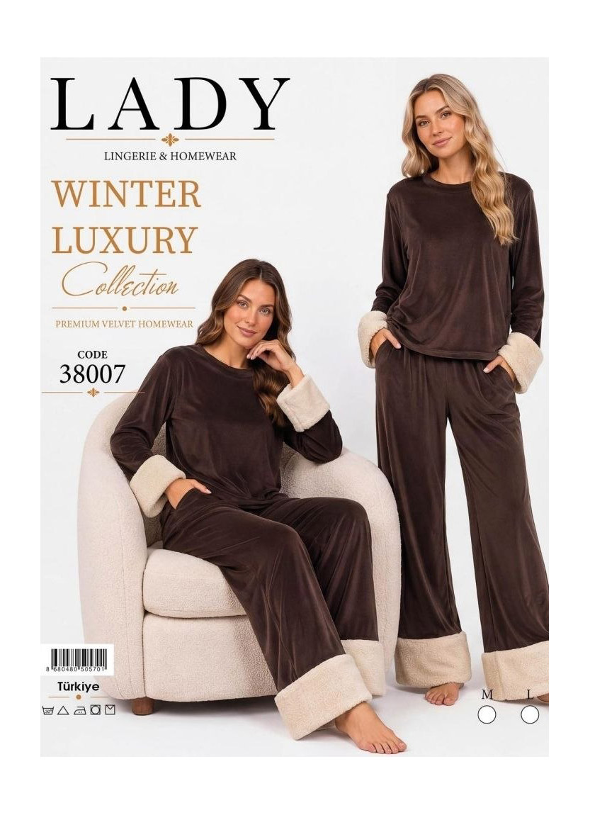 Women’s Velvet Pajama Set with Faux Fur Trim (M+L+XL) Lady