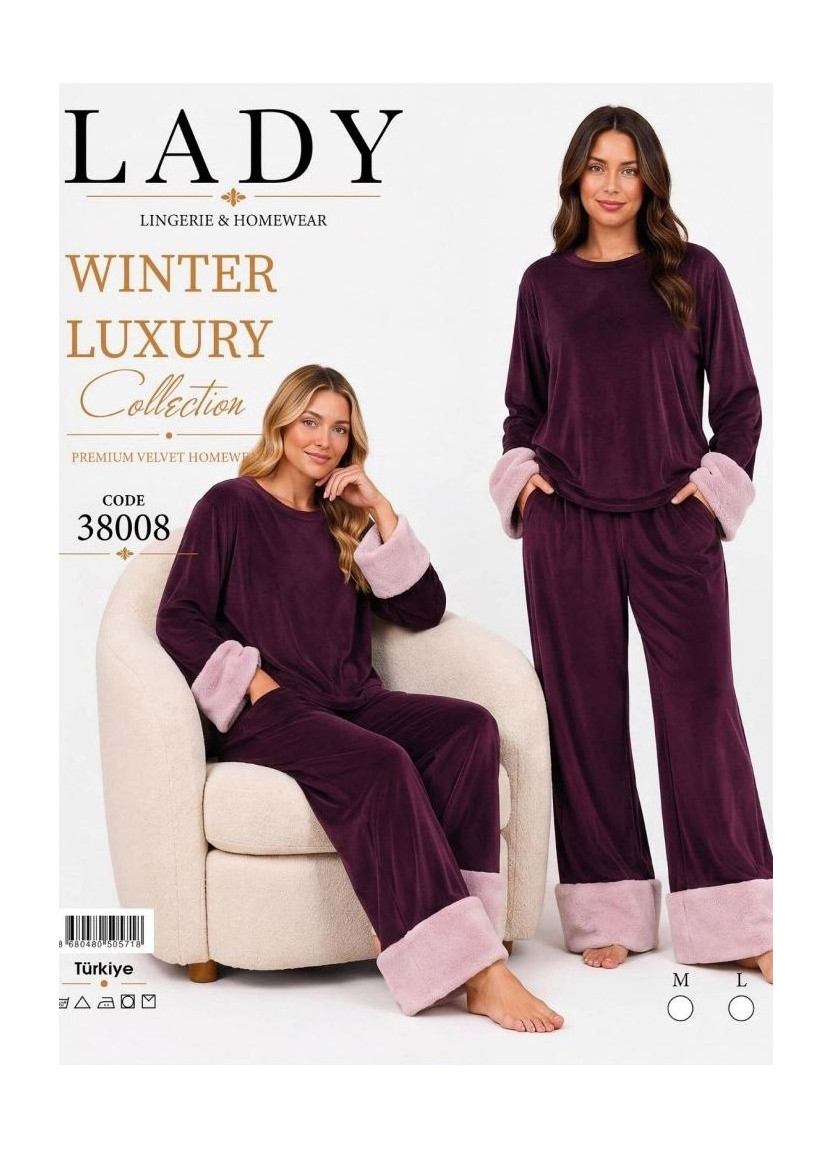 Женская Велюровая Пижама с Меховой Отделкой (M+L+XL) Lady