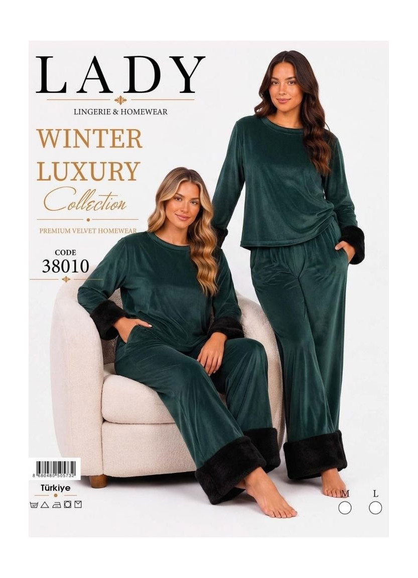 Women’s Velvet Pajama Set with Faux Fur Trim (M+L+XL) Lady