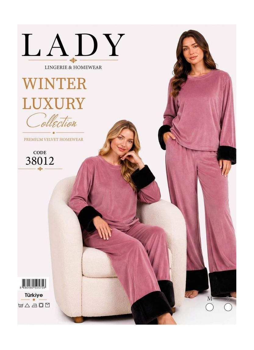 Women’s Velvet Pajama Set with Faux Fur Trim (M+L+XL) Lady