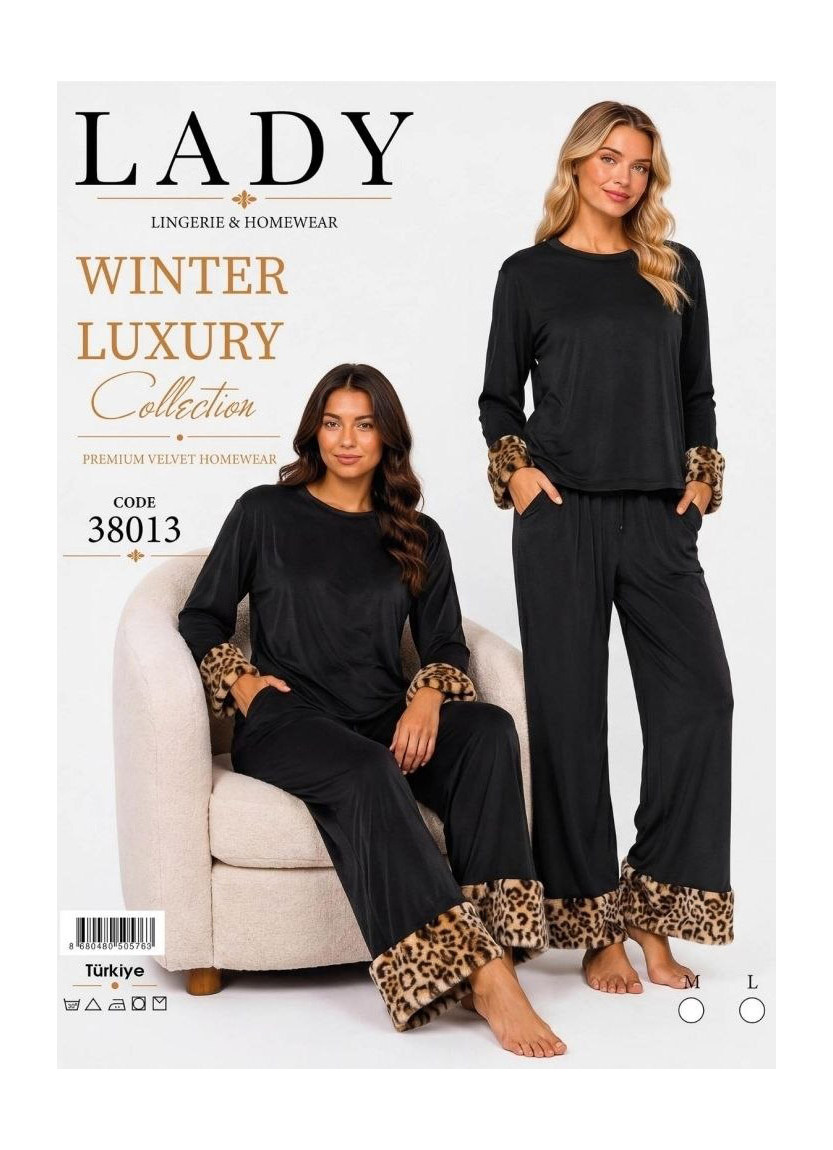 Women’s Velvet Pajama Set with Faux Fur Trim (M+L+XL) Lady